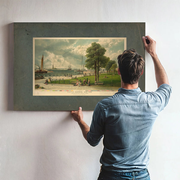 Castle Garden New York Showing Bartholdis Statue of Liberty 1887 — Framed Wall Art Room View | Bella Frye