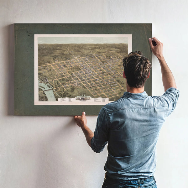 Birds Eye View of the City of Columbia South Carolina 1872 1872 — Framed Wall Art Room View | Bella Frye