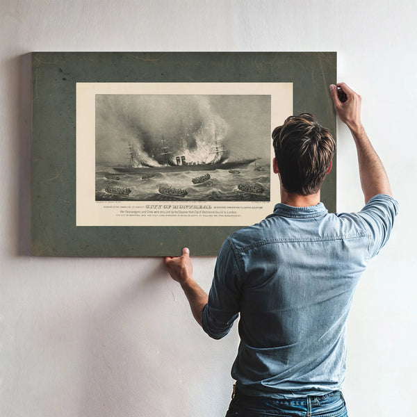 Burning of the Inman Line Steamship City of Montreal on Her Voyage From New — Framed Wall Art Room View | Bella Frye