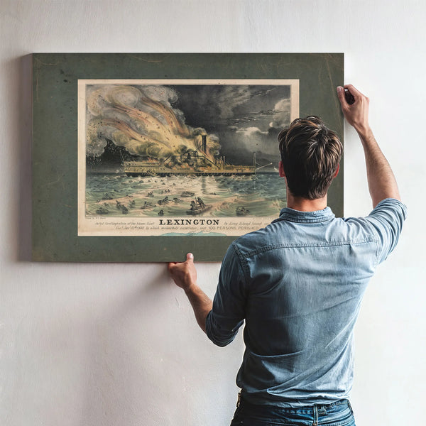 Awful Conflagration of the Steam Boat Lexington in Long Island Sound on Mond — Framed Wall Art Room View | Bella Frye