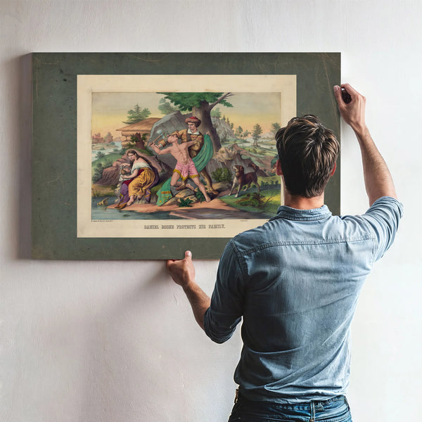 Daniel Boone Protects His Family 1874 — Framed Wall Art Room View | Bella Frye