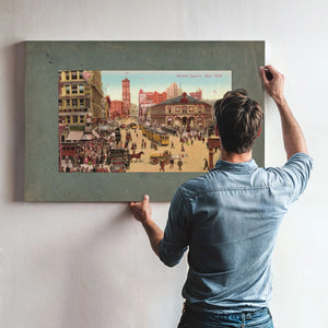 The Crossroads of Commerce Herald Squares Gilded Chaos — Framed Wall Art Room View | Bella Frye