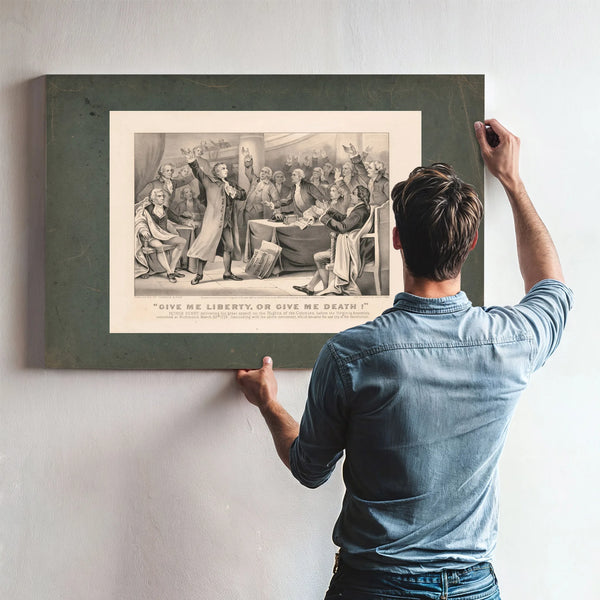 Give Me Liberty or Give Me Death! Patrick Henry Delivering His Great Speech on — Framed Wall Art Room View | Bella Frye