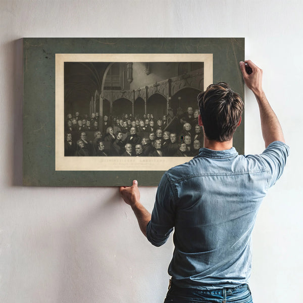 Distinguished Americans at a Meeting of the New York Historical Society 19th — Framed Wall Art Room View | Bella Frye