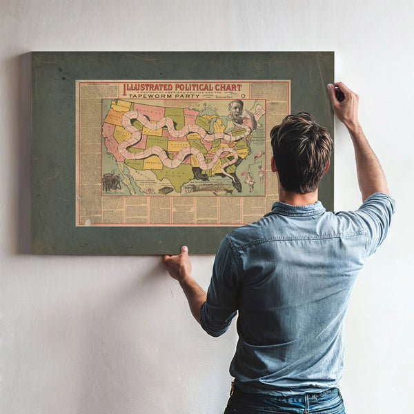 Illustrated Political Chart a Cartoon of American Politics and the Tapeworm — Framed Wall Art Room View | Bella Frye
