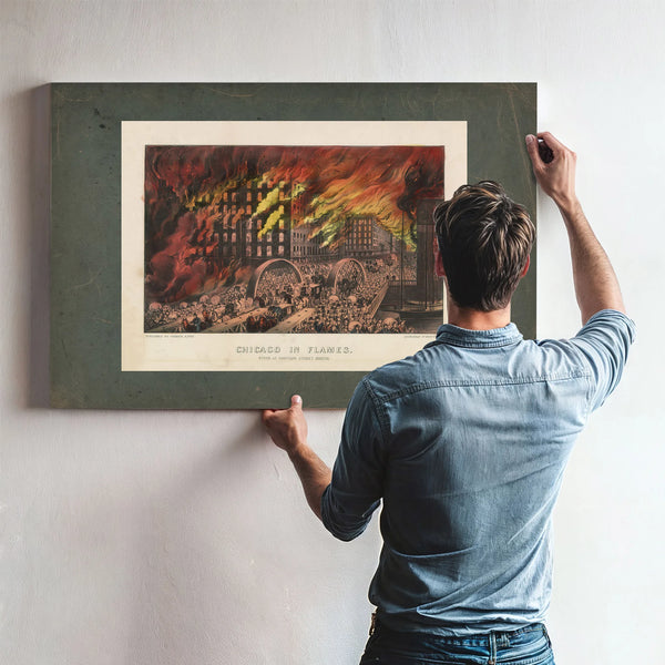 Chicago in Flames Scene at Randolph Street Bridge 1872 1874 — Framed Wall Art Room View | Bella Frye