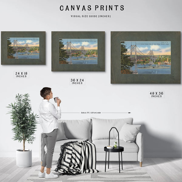 U S S Portland Passing Under St John's Bridge Portland Oregon — vintage wall art by Bella Frye