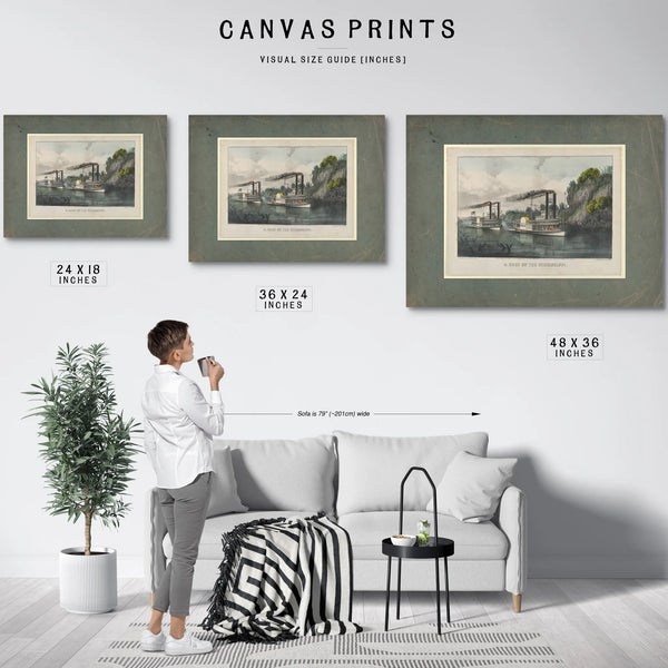 A Race on the Mississippi Currier Ives lithograph depicting steamboat race f — Framed Wall Art Room View | Bella Frye
