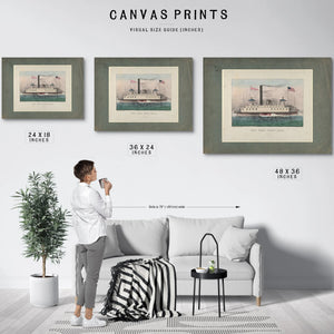 New York Ferry Boat Currier Ives lithograph depicting a side wheel steam fer — Framed Wall Art Room View | Bella Frye