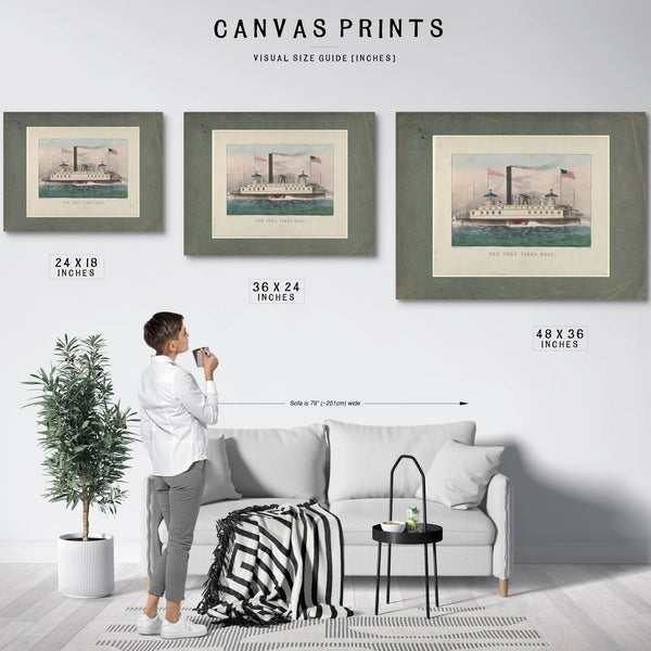 New York Ferry Boat Currier Ives lithograph depicting a side wheel steam fer — Framed Wall Art Room View | Bella Frye
