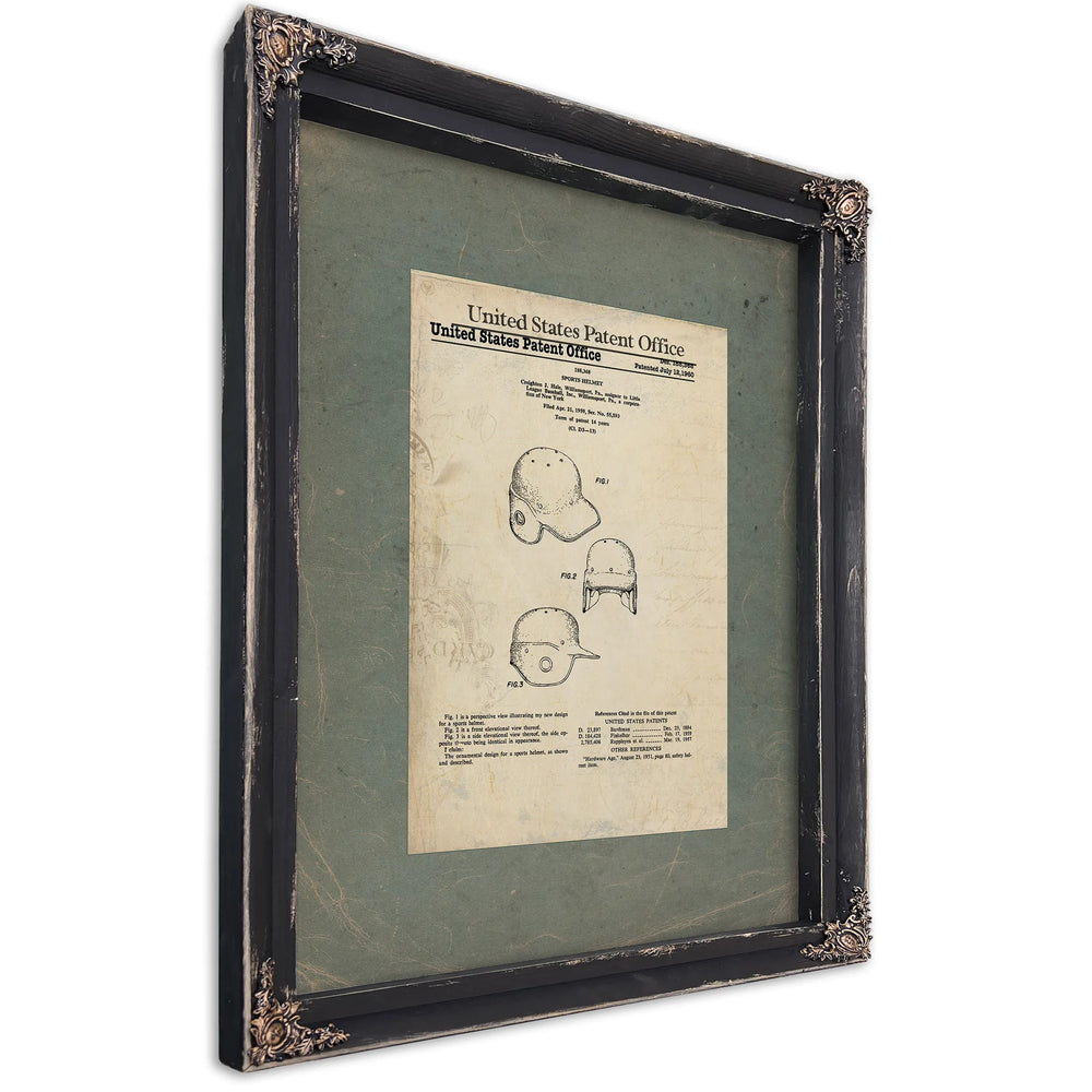 United States Design Patent No. 188368 Sports Helmet by Creighton J Hale for Little League Baseball Inc (196) — Ebony Framed 