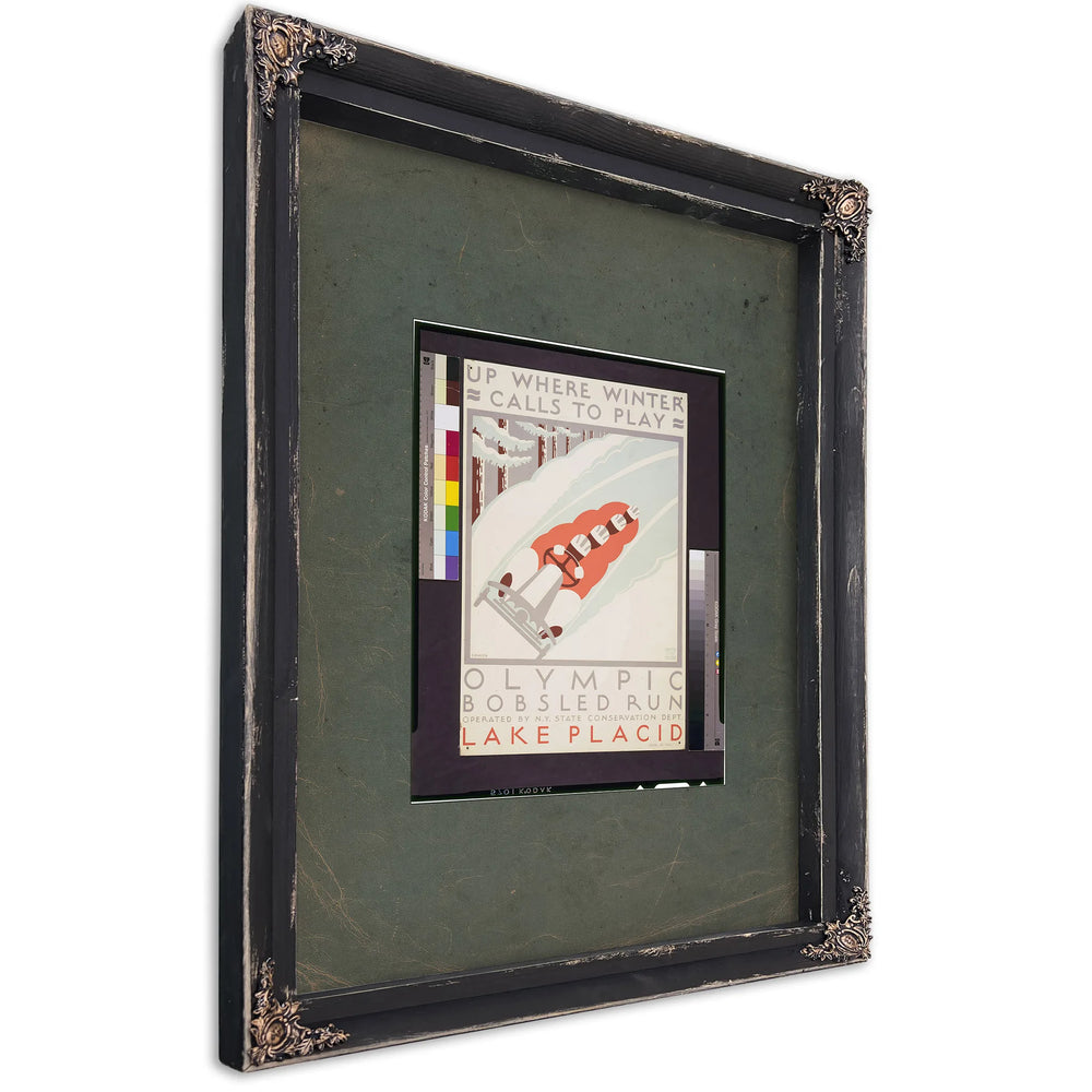 Up Where Winter Calls to Play Olympic Bobsled Run Lake Placid J Rivolta — Ebony Framed Canvas Print | Bella Frye