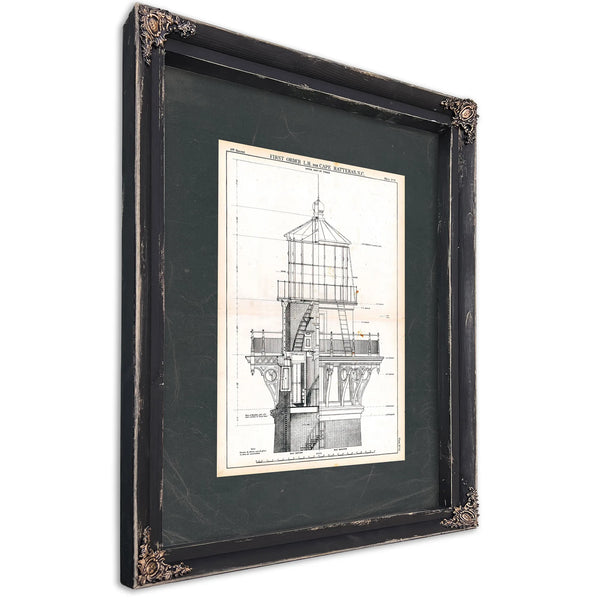 The Hatteras Lantern Room Blueprint — Guardian of the Graveyard of the Atlantic — Ebony Framed Canvas Print | Bella Frye