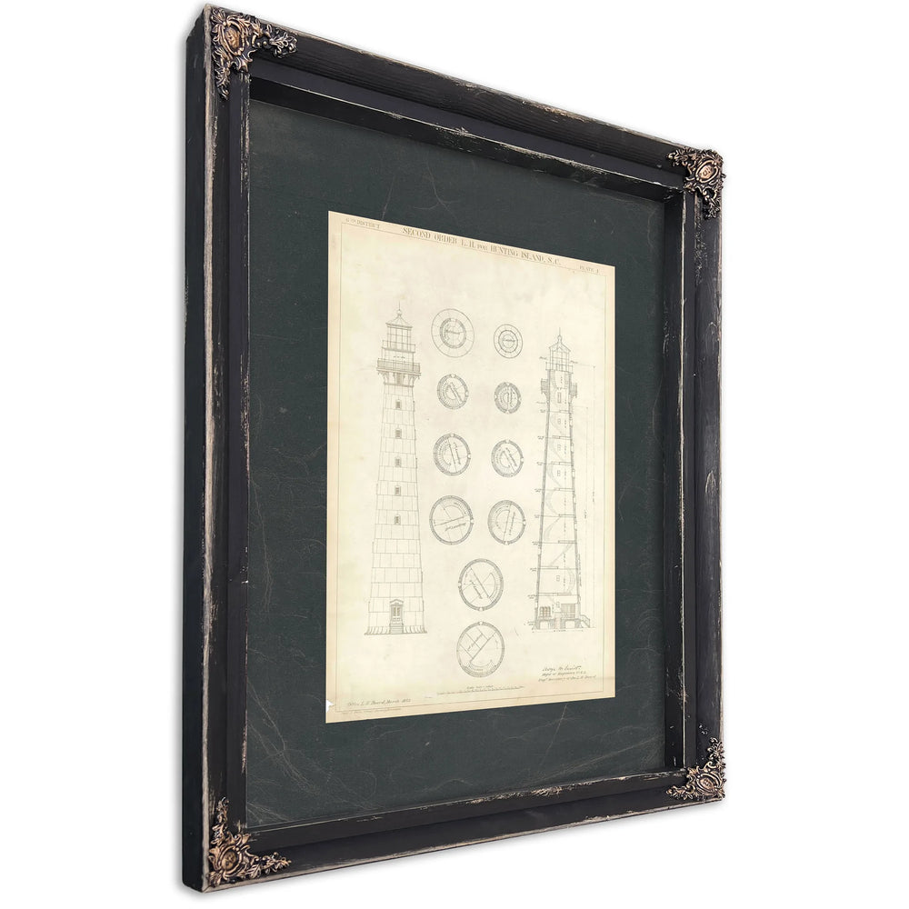 The Keepers Blueprint Hunting Island Light Station Engineering Drawings — Ebony Framed Canvas Print | Bella Frye
