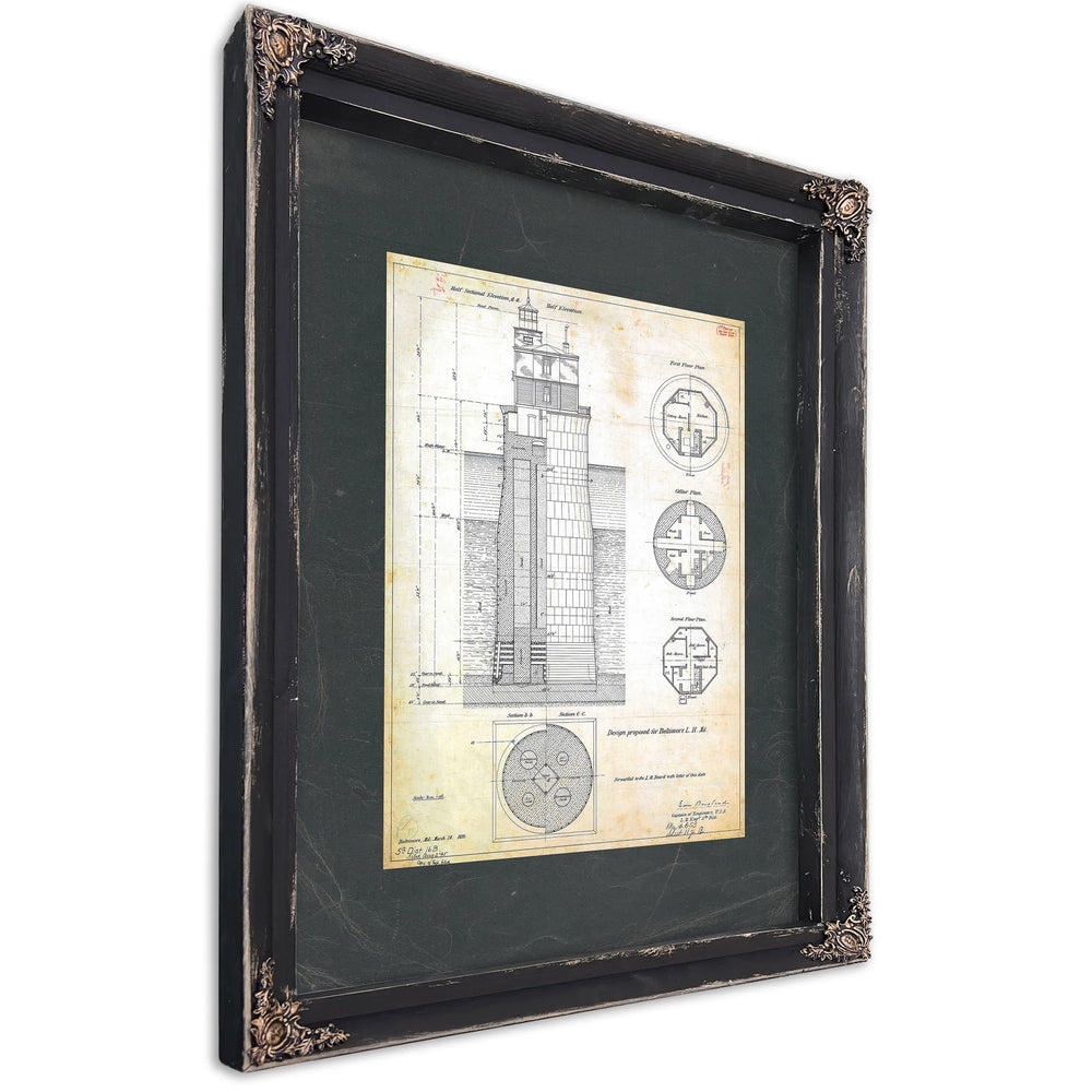 The Keepers Fortress Baltimore Harbor Light Engineering Blueprint — Ebony Framed Canvas Print | Bella Frye