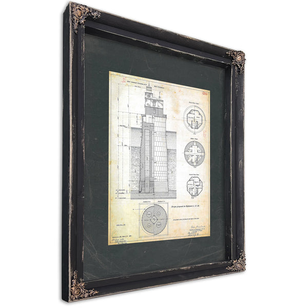 The Keepers Fortress Baltimore Harbor Light Engineering Blueprint — Ebony Framed Canvas Print | Bella Frye
