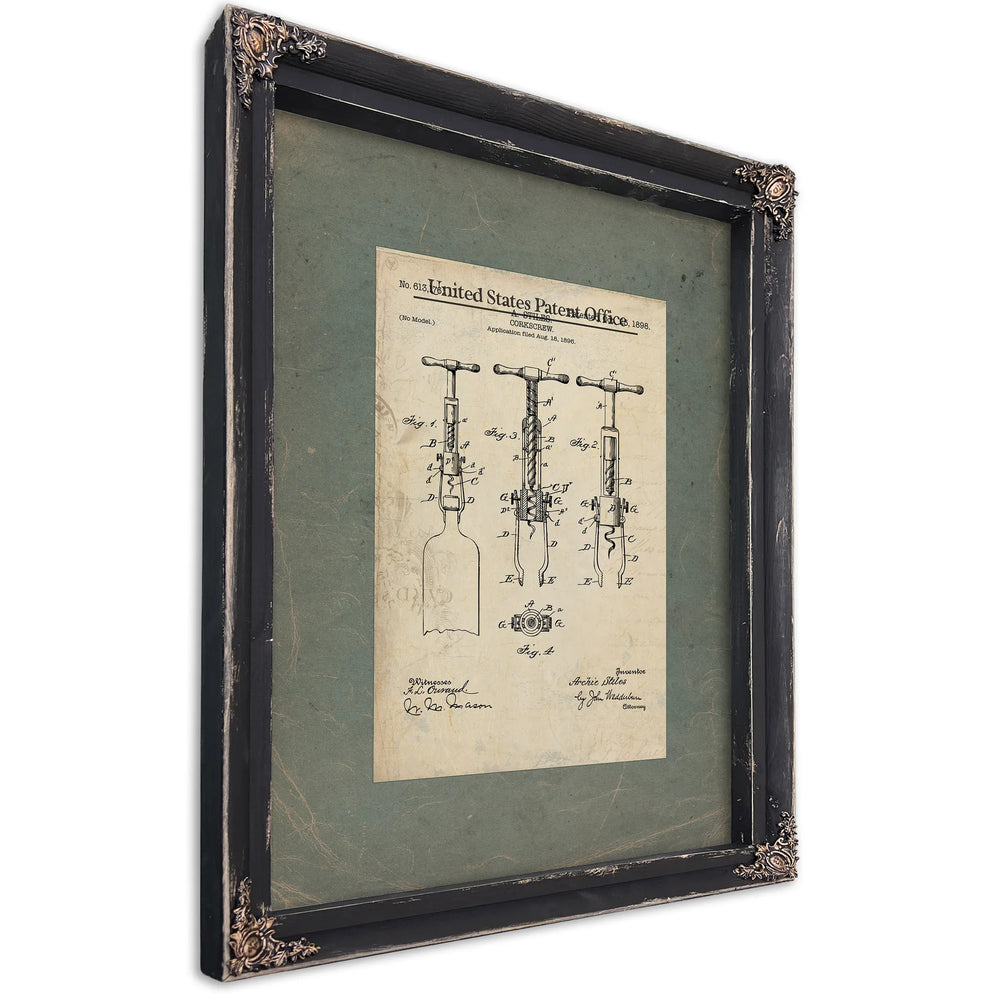 The Stiles Corkscrew Patent of 1898 — a Victorian Study in Extraction — Ebony Framed Canvas Print | Bella Frye