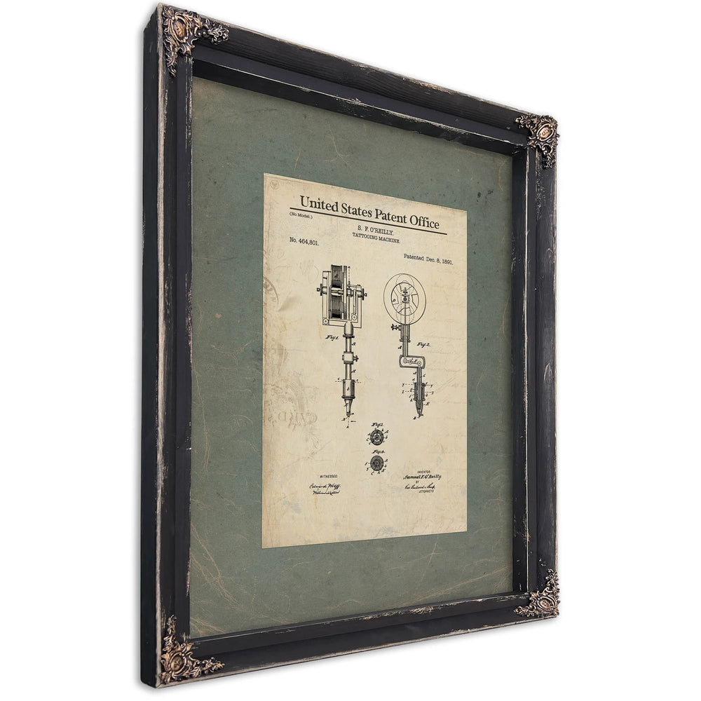 The Oreilly Patent Birth of the Electric Needle — Ebony Framed Canvas Print | Bella Frye
