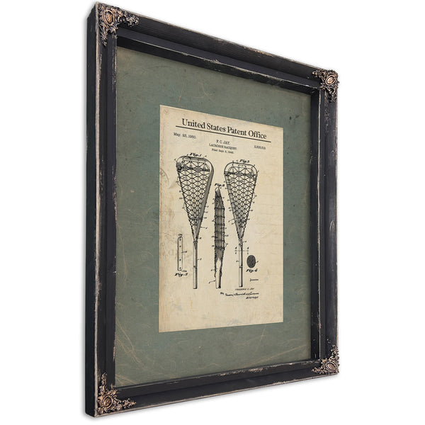 United States Patent No. 258519 Lacrosse Racquet by Frederic C Jay Filed September 9 1948 — Ebony Framed Canvas Print | Bella