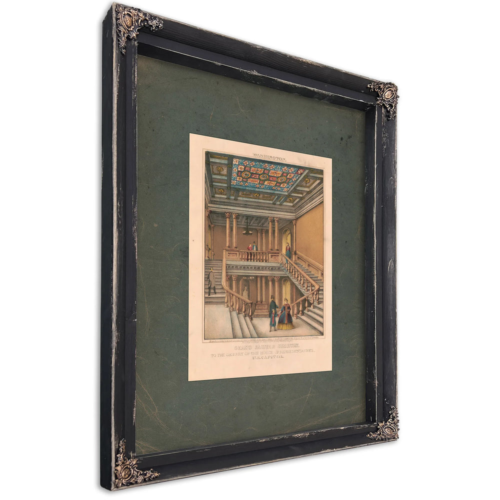 Washington Grand Eastern Stairway to the Gallery of the House of Representatives Us Capitol 19th Century — Ebony Framed Canva