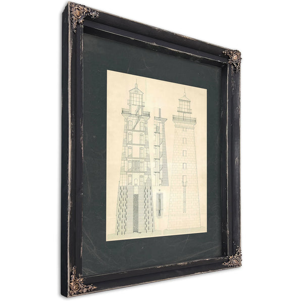 The Stone Sentinel Minots Ledge Lighthouse Engineering Diagrams — Ebony Framed Canvas Print | Bella Frye