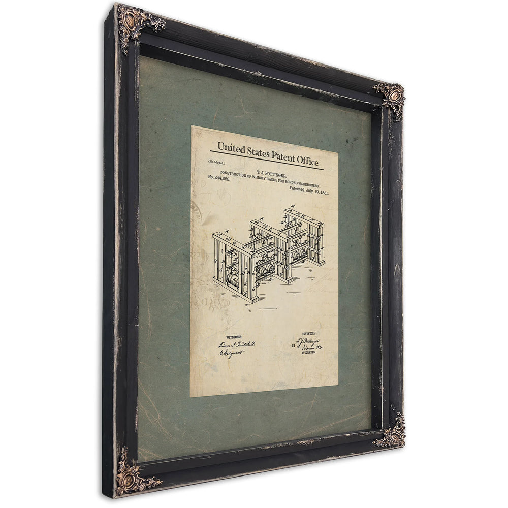 The Bonded Spirits Blueprint a Study in Barrel Architecture — Ebony Framed Canvas Print | Bella Frye