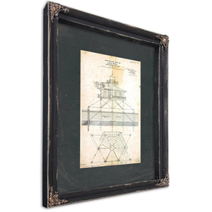 Love Point Lighthouse Blueprint Chesapeake Bay Sentinel Engineering Plans of 1871 — Ebony Framed Canvas Print | Bella Frye