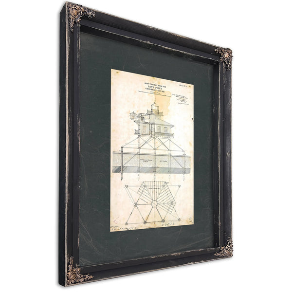 Love Point Lighthouse Blueprint Chesapeake Bay Sentinel Engineering Plans of 1871 — Ebony Framed Canvas Print | Bella Frye