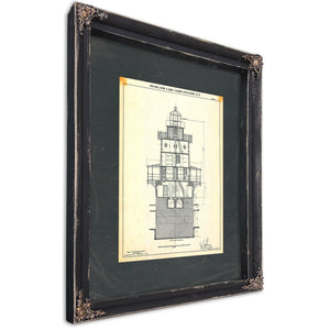 The Keepers Vigil Rockland Lake Lighthouse Blueprint — Ebony Framed Canvas Print | Bella Frye