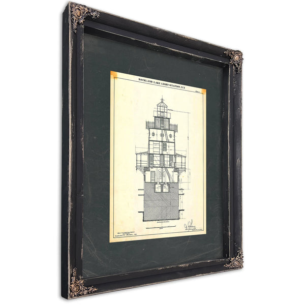 The Keepers Vigil Rockland Lake Lighthouse Blueprint — Ebony Framed Canvas Print | Bella Frye