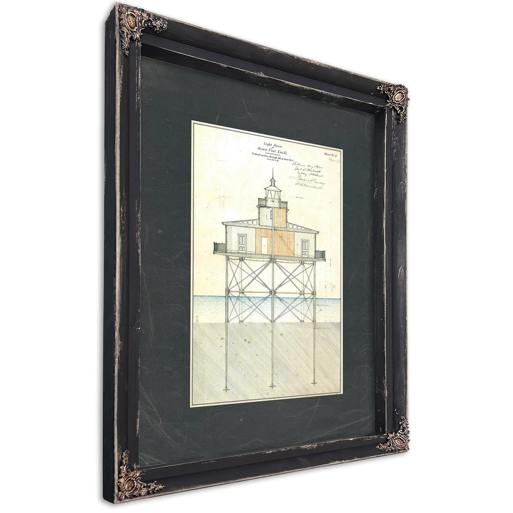 Seven Foot Knoll Lighthouse Blueprint the Sentinels Anatomy — Ebony Framed Canvas Print | Bella Frye