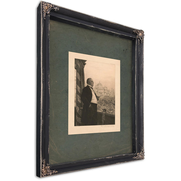 William Mckinley Preparing to Speak to Large Crowd From Balcony 192 — Ebony Framed Canvas Print | Bella Frye