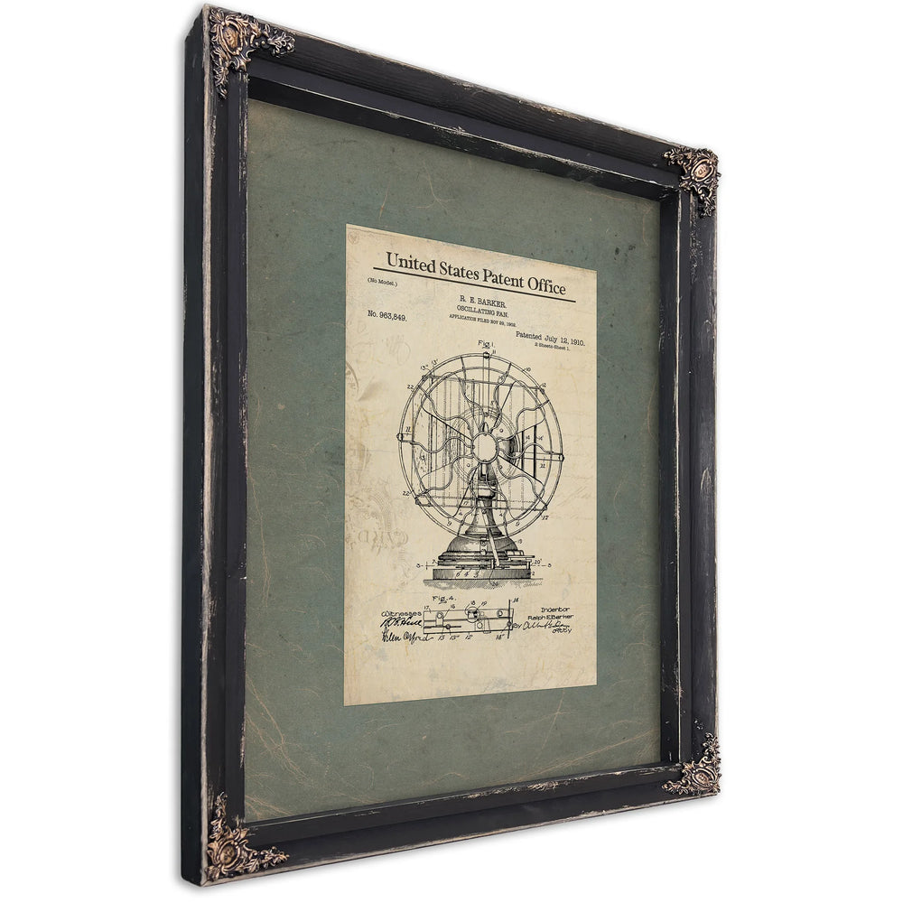 The Barker Oscillating Fan Patent Blueprint — Ebony Framed Canvas Print | Bella Frye
