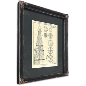 The Iron Sentinels of Trinity Shoal — Lighthouse Engineering Blueprint — Ebony Framed Canvas Print | Bella Frye