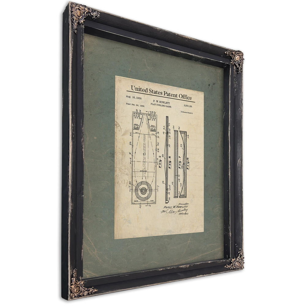 Us Patent No. 29189 Play Curling Game by Pw Howlett (1959) — Ebony Framed Canvas Print | Bella Frye