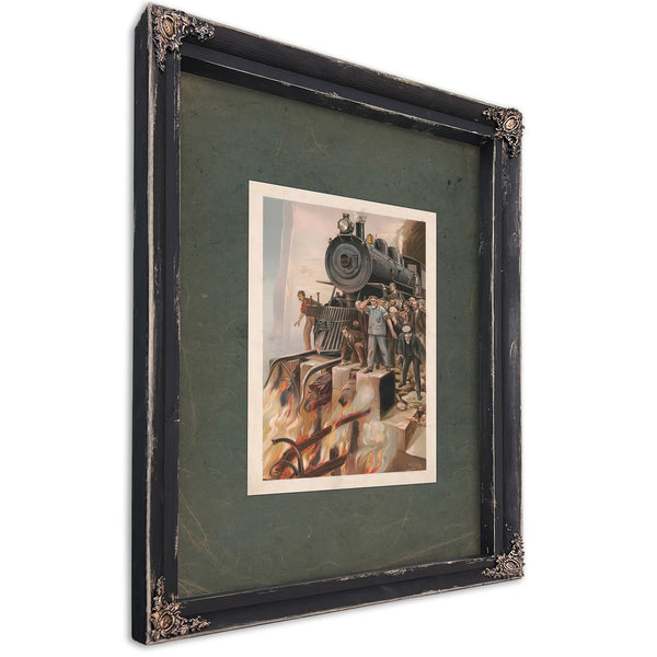 Train Halted by Fire With Crowd Watching 19th Century — Bourbon Framed Canvas Print | Bella Frye