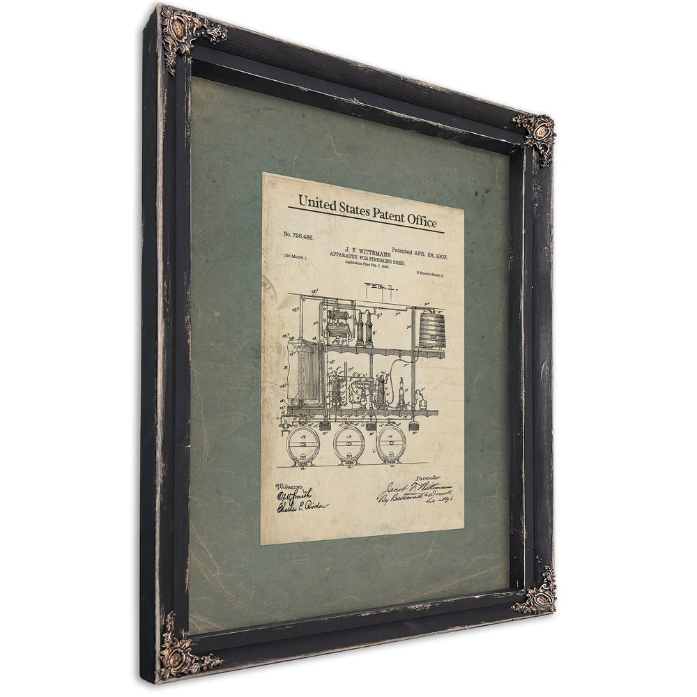 The Wittemann Brewing Apparatus Victorian Beer Finishing Patent Blueprint — Ebony Framed Canvas Print | Bella Frye