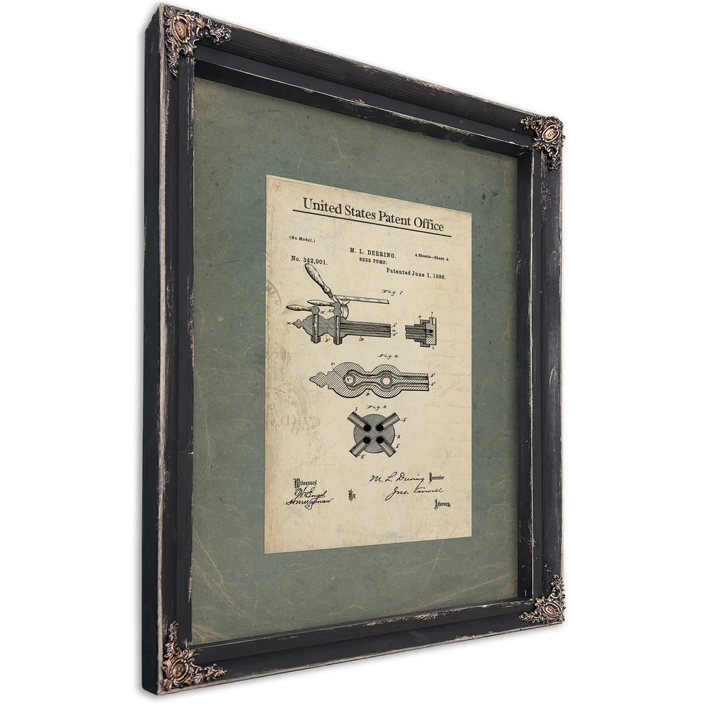 The Publicans Apparatus Beer Pump Patent Drawing — Ebony Framed Canvas Print | Bella Frye