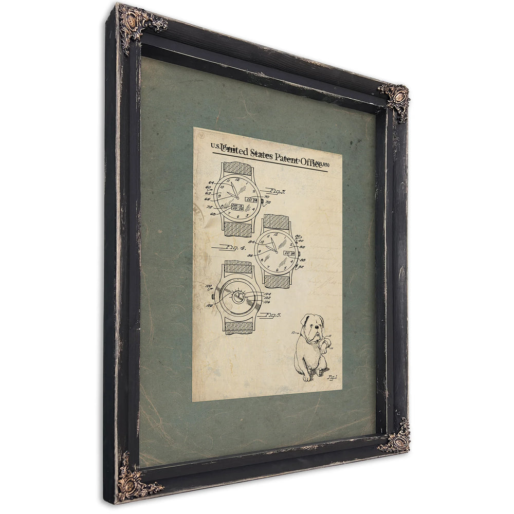 The Watchmakers Hound Patent Blueprint — Ebony Framed Canvas Print | Bella Frye