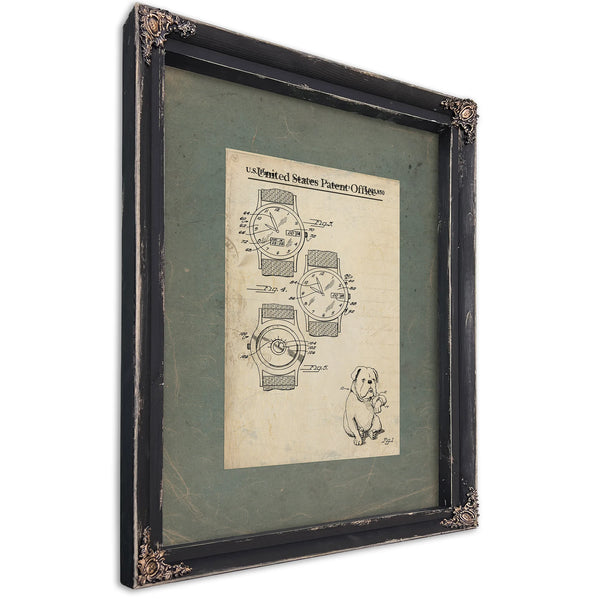 The Watchmakers Hound Patent Blueprint — Ebony Framed Canvas Print | Bella Frye