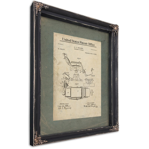 The Barbers Throne Patent Blueprint of Victorian Grooming — Ebony Framed Canvas Print | Bella Frye