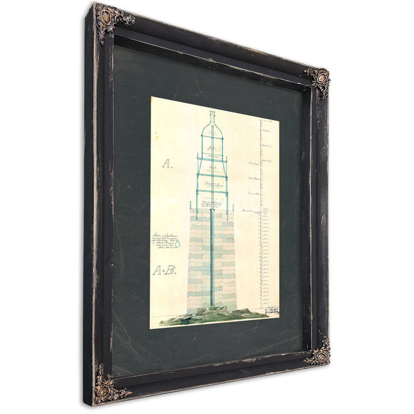 The Keepers Vigil Minots Ledge Lighthouse Blueprintb — Ebony Framed Canvas Print | Bella Frye