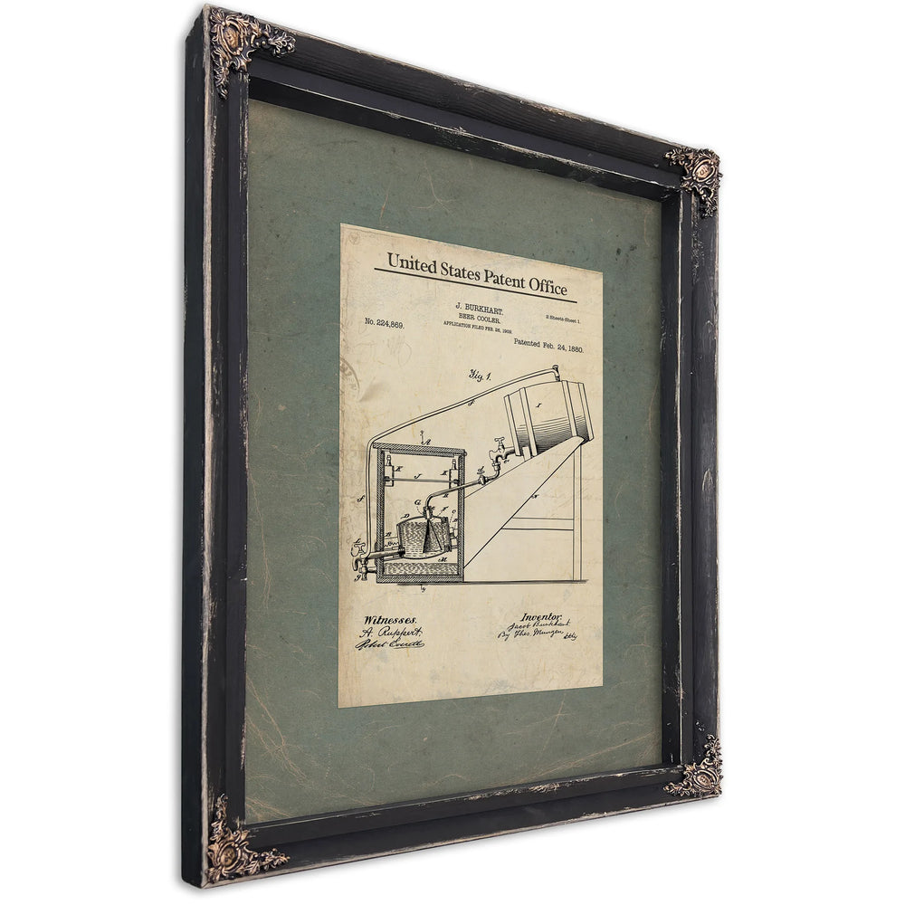 The Burkhart Beer Cooler Patent a Study in Victorian Temperance and Temptation — Ebony Framed Canvas Print | Bella Frye