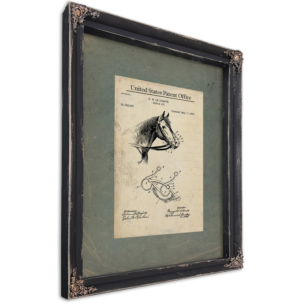 Us Patent No. 582535 Bridle Bit by G W Le Compte May 11 1897 — Ebony Framed Canvas Print | Bella Frye