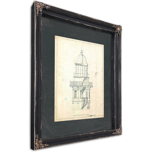 The Keepers Vigil — Lighthouse Lantern Room Architectural Blueprint — Ebony Framed Canvas Print | Bella Frye