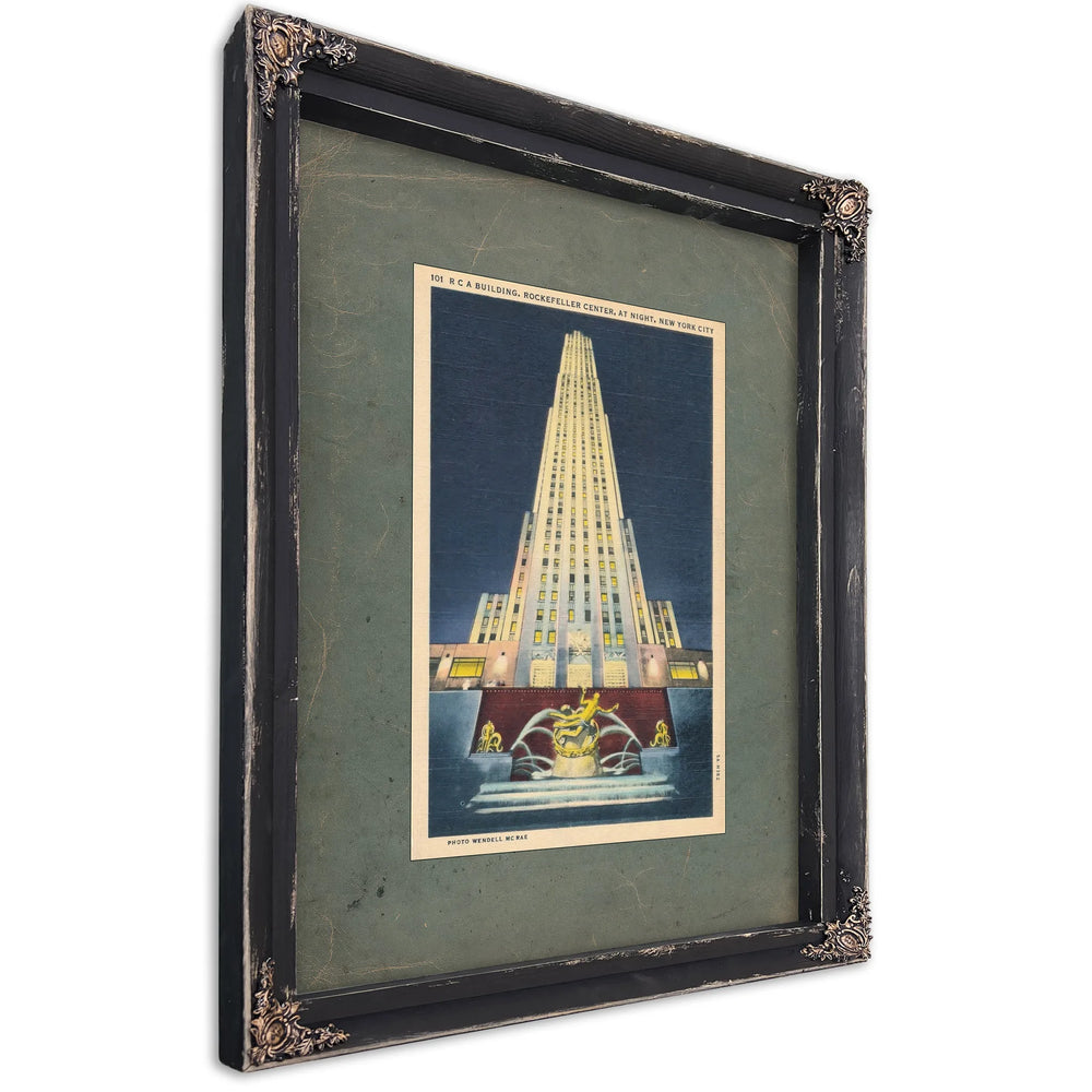 The Prometheus Tower Art Deco Monolith Rising From Manhattans Electric Night — Ebony Framed Canvas Print | Bella Frye