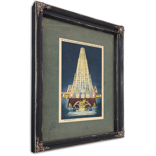 The Prometheus Tower Art Deco Monolith Rising From Manhattans Electric Night — Ebony Framed Canvas Print | Bella Frye