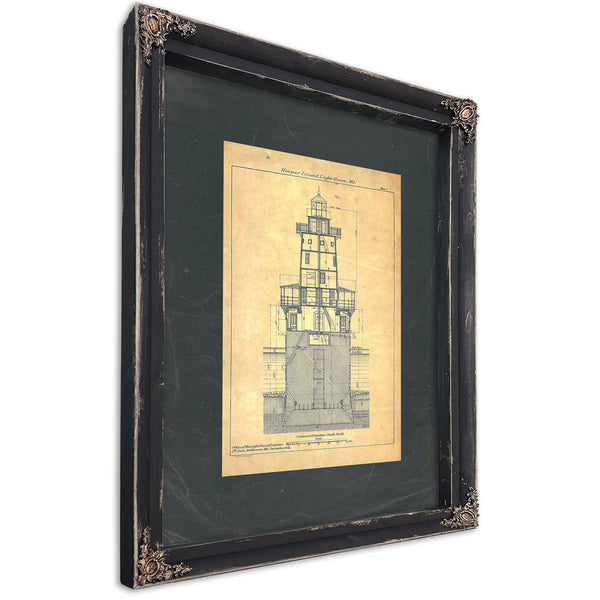 The Keepers Vigil Hooper Island Lighthouse Blueprint — Ebony Framed Canvas Print | Bella Frye