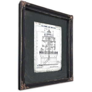 The Baltimore Harbor Sentinel Lighthouse Engineering Blueprint — Ebony Framed Canvas Print | Bella Frye