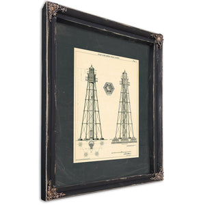 The Keepers Vigil Hilton Head Range Light Blueprint — Ebony Framed Canvas Print | Bella Frye